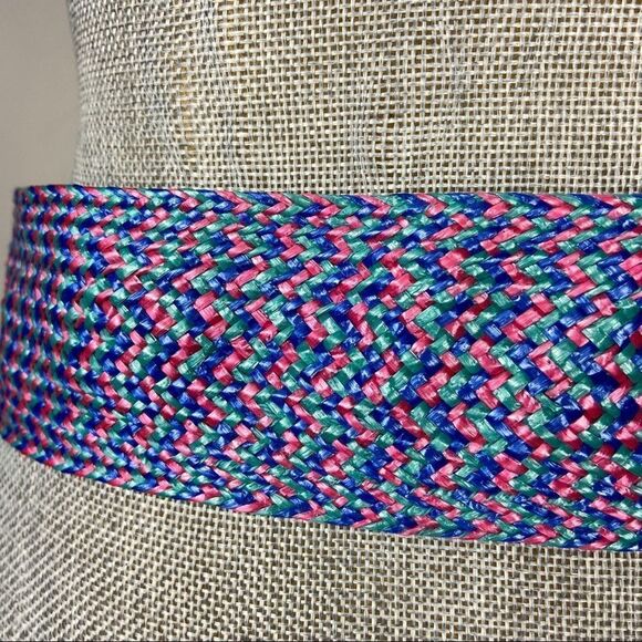 Long bright pink teal blue 80s 90s braided belt. - Picture 4 of 5
